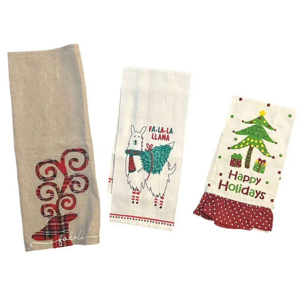 Christmas Holiday Tea Towels Set of 3 Christmas Decor Holiday Cooking Set of 3